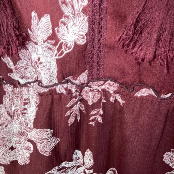 LC Lauren Conrad burgundy floral chiffon Dress M country boho cottagecore - Picture 8 of 12